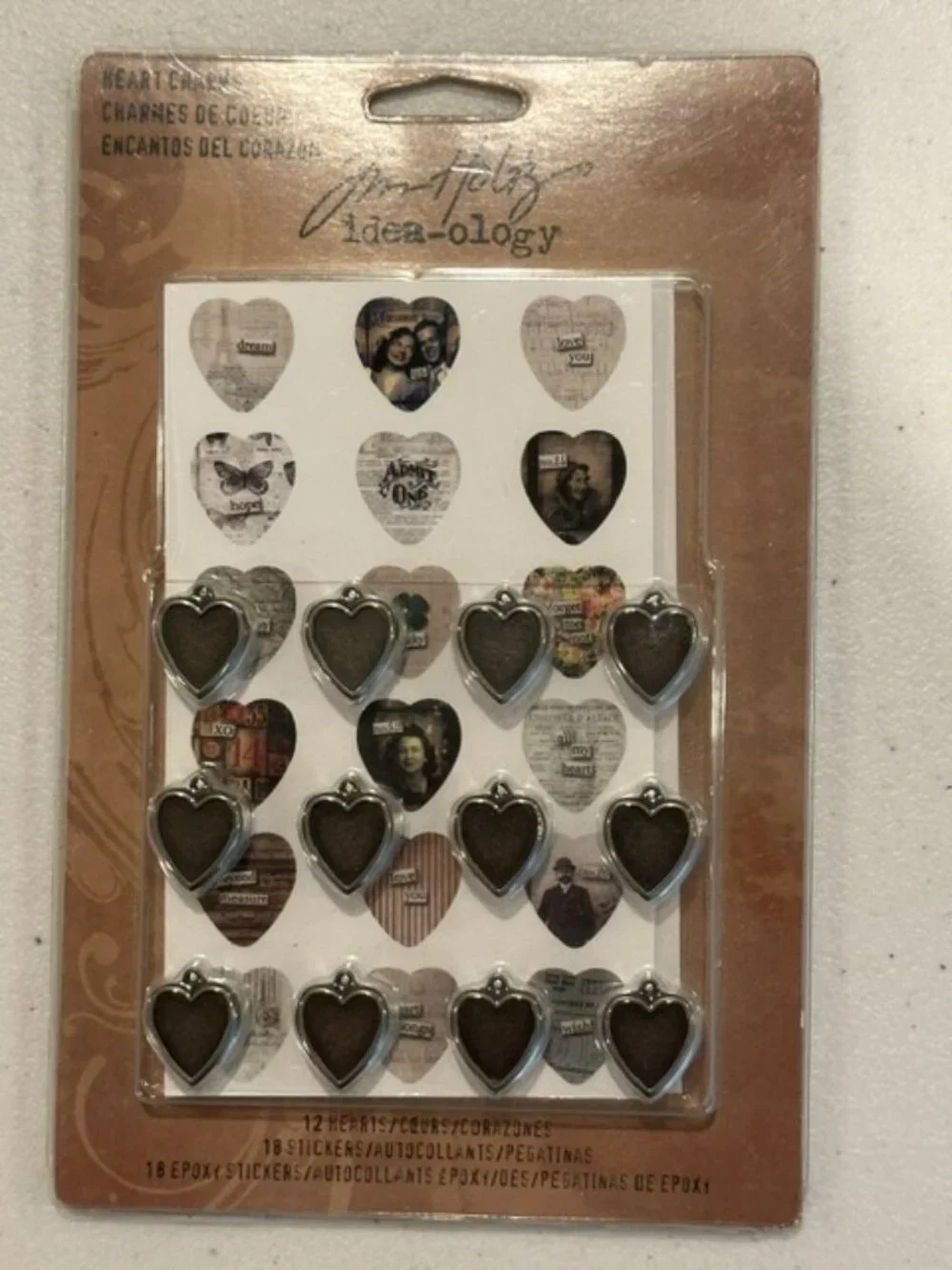 NEW Tim Holtz Idea-ology Heart Charms-12 Hearts & 18 Stickers